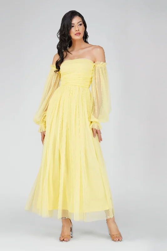 Lana Tulle Maxi Dress in Lemon