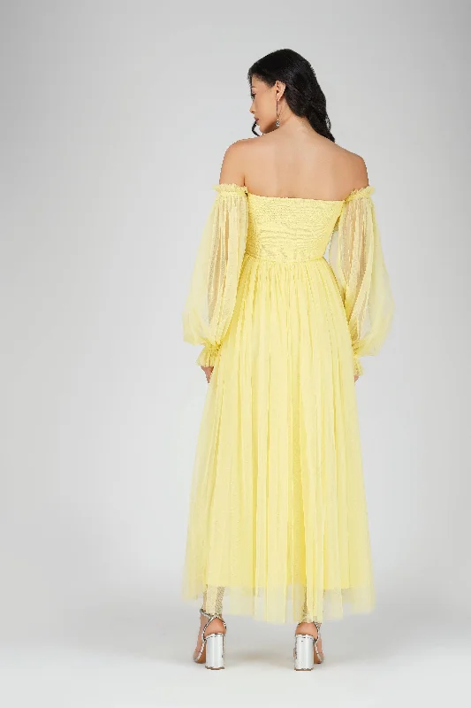 Lana Tulle Maxi Dress in Lemon