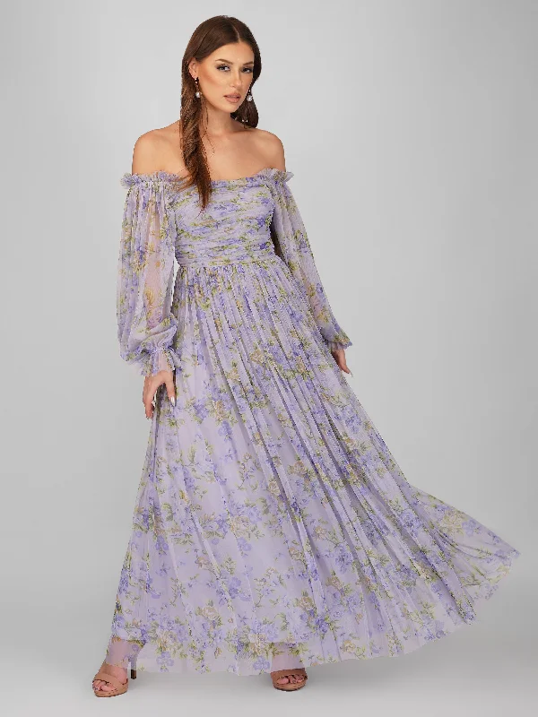 Lana Lilac Printed Tulle Dress