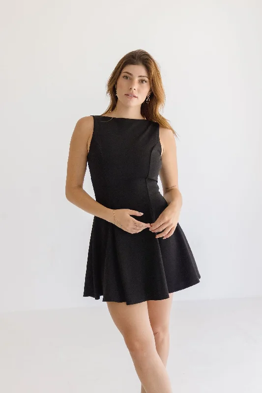 Laurel Sleeveless Boat Neck Mini Dress Black