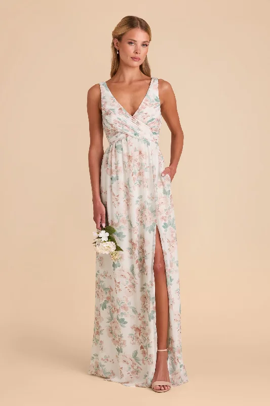 Laurie Empire Dress - Dusty Apricot Peonies