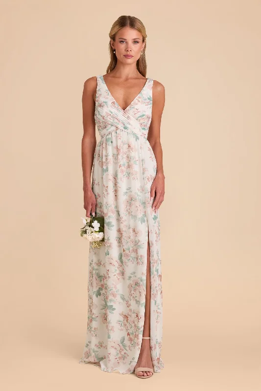 Laurie Empire Dress - Dusty Apricot Peonies