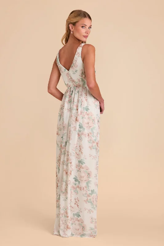 Laurie Empire Dress - Dusty Apricot Peonies