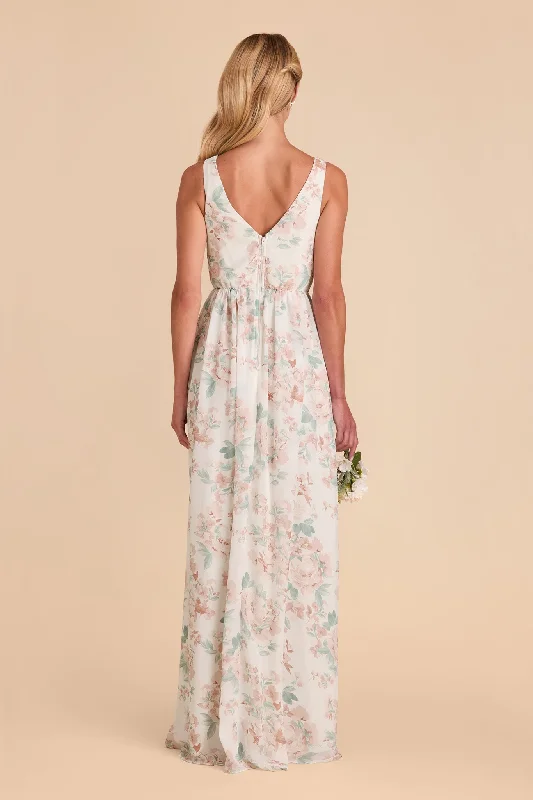 Laurie Empire Dress - Dusty Apricot Peonies