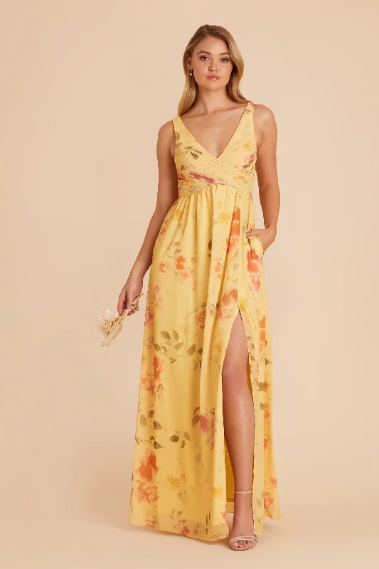 Laurie Empire Dress - Pale Yellow Rococo Floral