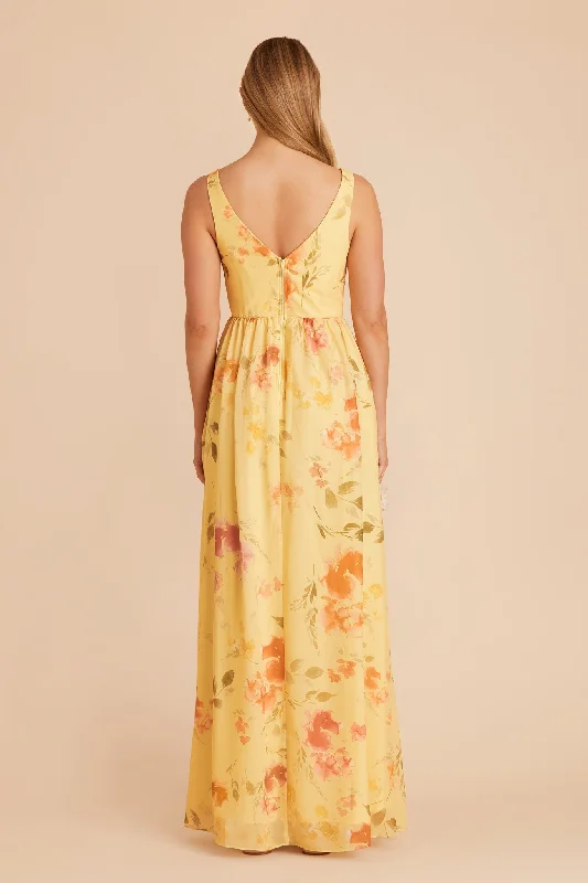 Laurie Empire Dress - Pale Yellow Rococo Floral