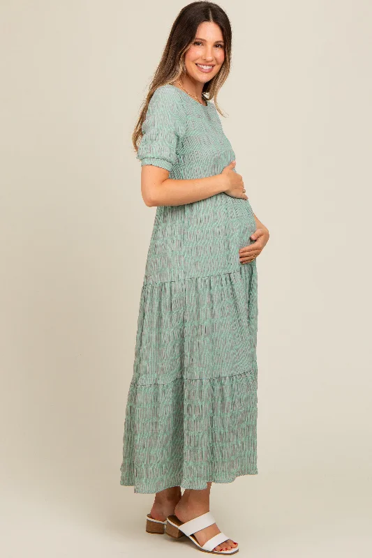 Light Olive Textured Tiered Maternity Maxi Dress