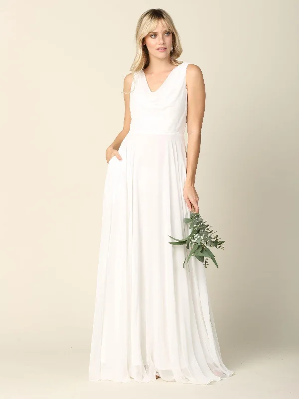 Long Sleeveless Chiffon Simple Wedding Dress