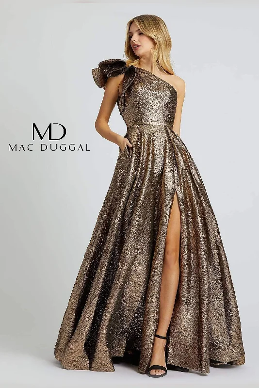 Mac Duggal Long One Shoulder Metallic Prom Ball Gown