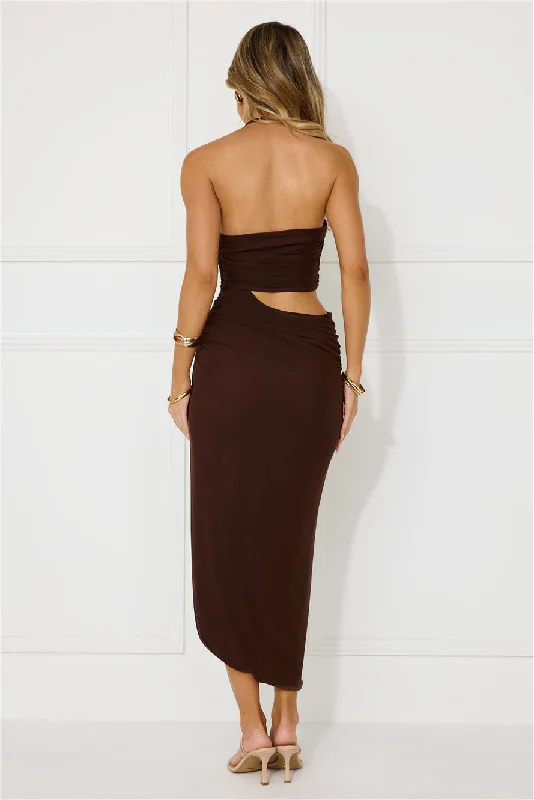 Midnight Enchantment Halter Mesh Midi Dress Brown