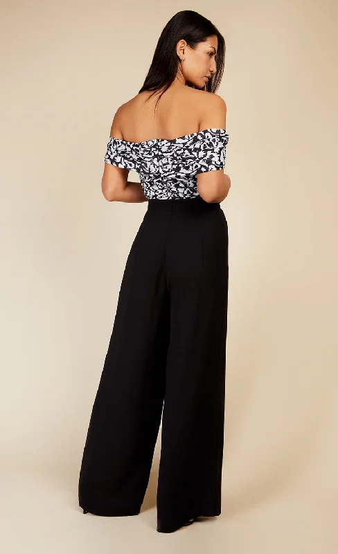 Monochrome Printed Mesh Bardot Jumpsuit