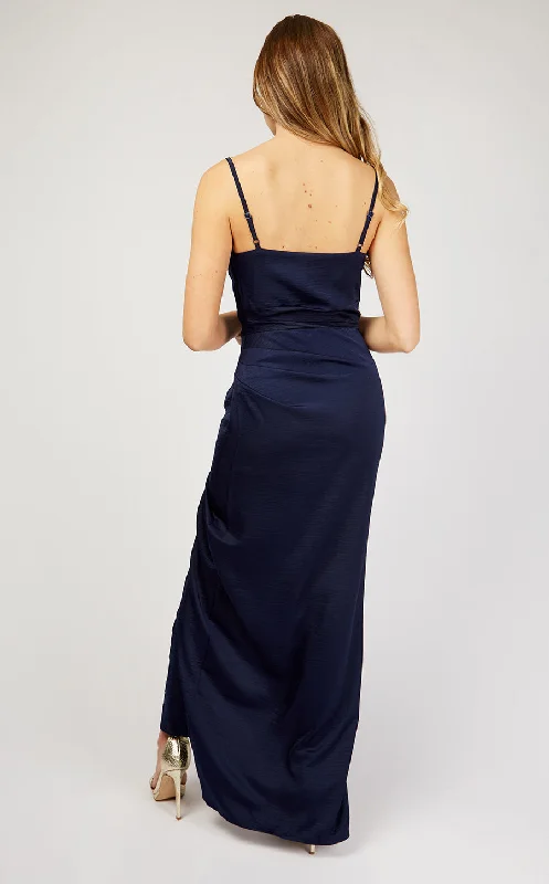 Navy Satin Maxi Dress