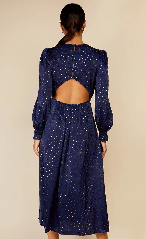 Navy Spot Foil Print Midaxi Dress by Vogue Williams