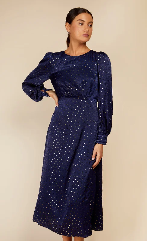 Navy Spot Foil Print Midaxi Dress by Vogue Williams