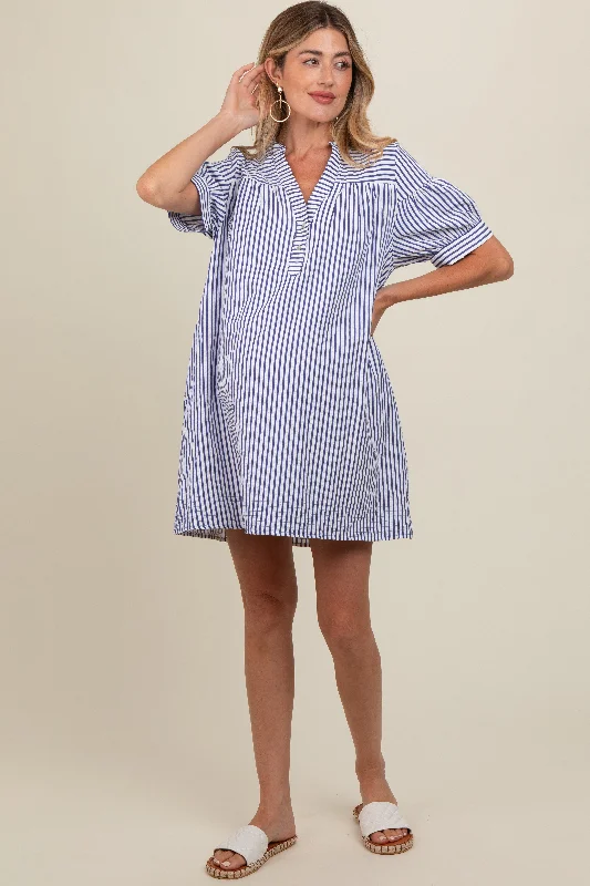 Navy Striped Maternity Shirt Dress