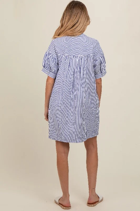 Navy Striped Maternity Shirt Dress