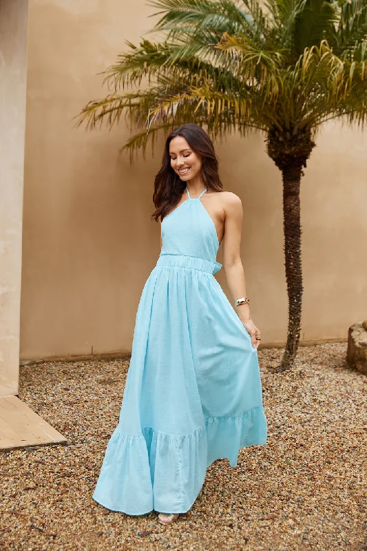 Ocean Charm Halter Maxi Dress Turquoise