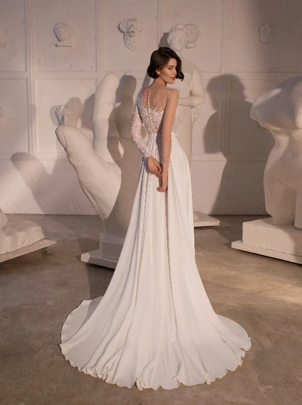 One Shoulder Asymmetrical Neckline Wedding Dress