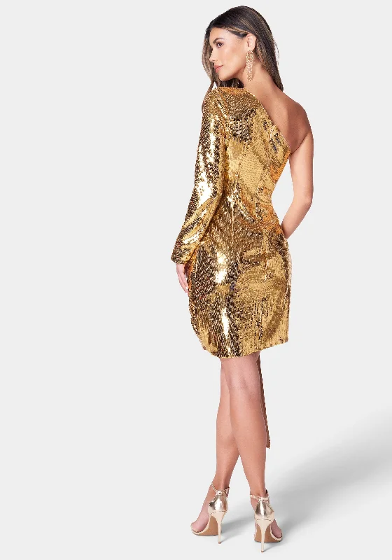 One Shoulder Sequin Sash Dress