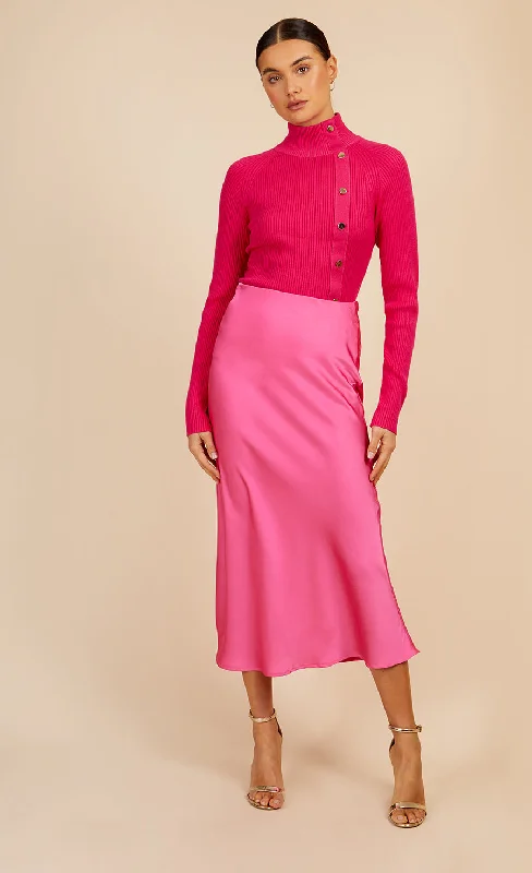 Pink Satin Midi Slip Skirt by Vogue Williams