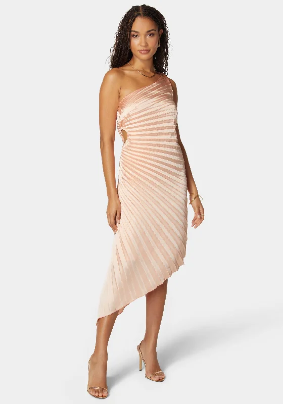 Pleated One Shoulder Gown