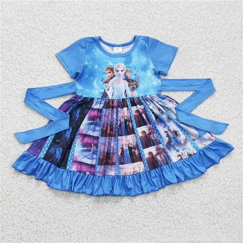 princess printed blue Dress A18-9