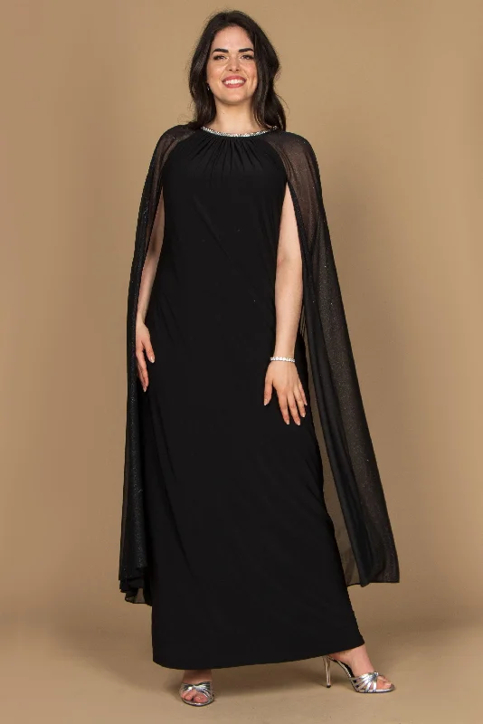 R&M Richards 2662P Long Formal Petite Cape Dress