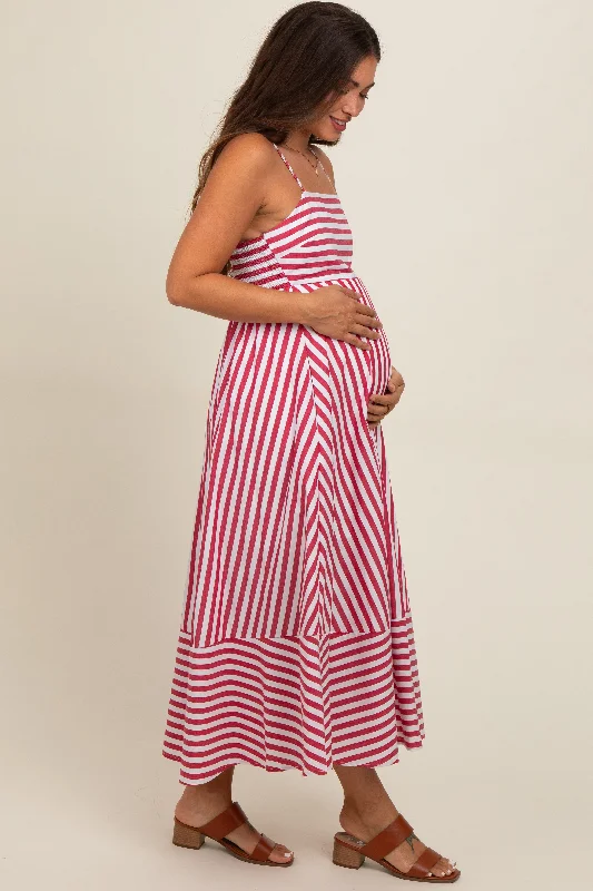 Red Contrast Stripe Maternity Midi Dress