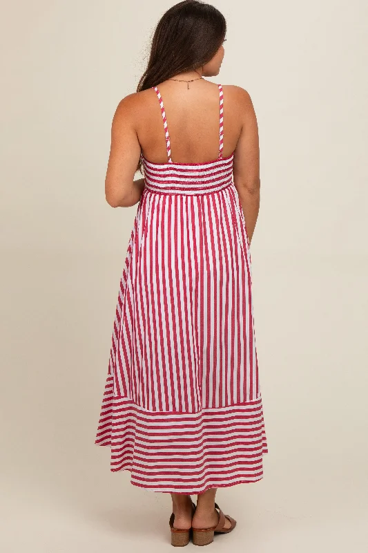 Red Contrast Stripe Maternity Midi Dress