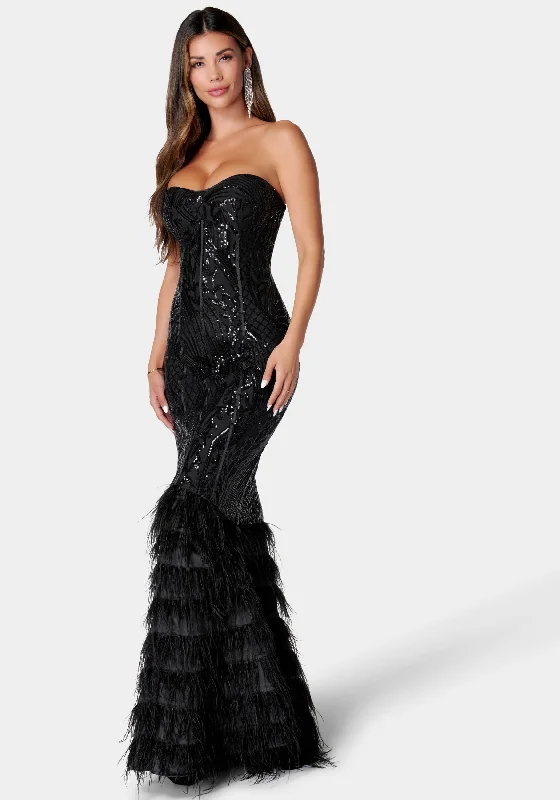 Sequin Feather Gown