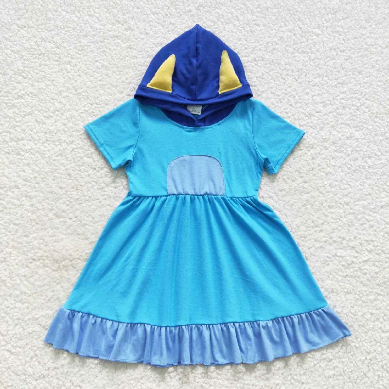 short sleeve blue hooded dress GSD0386