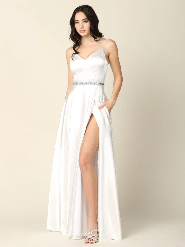 Simple Long Spaghetti Strap Wedding Dress