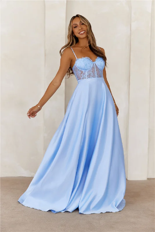 Starry Serenade Satin Maxi Dress Blue