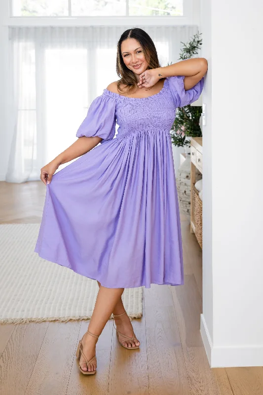 Stelle Linen Blend Dress in Lavender