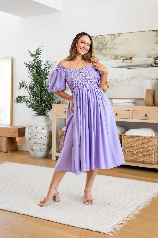 Stelle Linen Blend Dress in Lavender