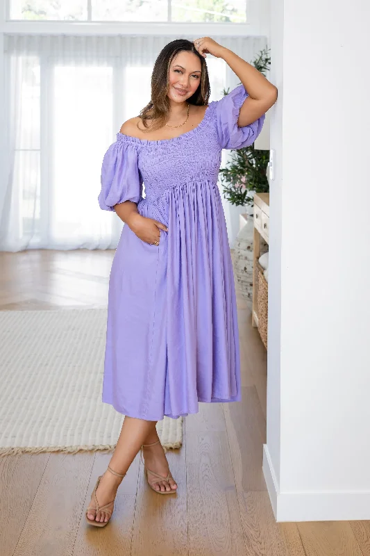 Stelle Linen Blend Dress in Lavender