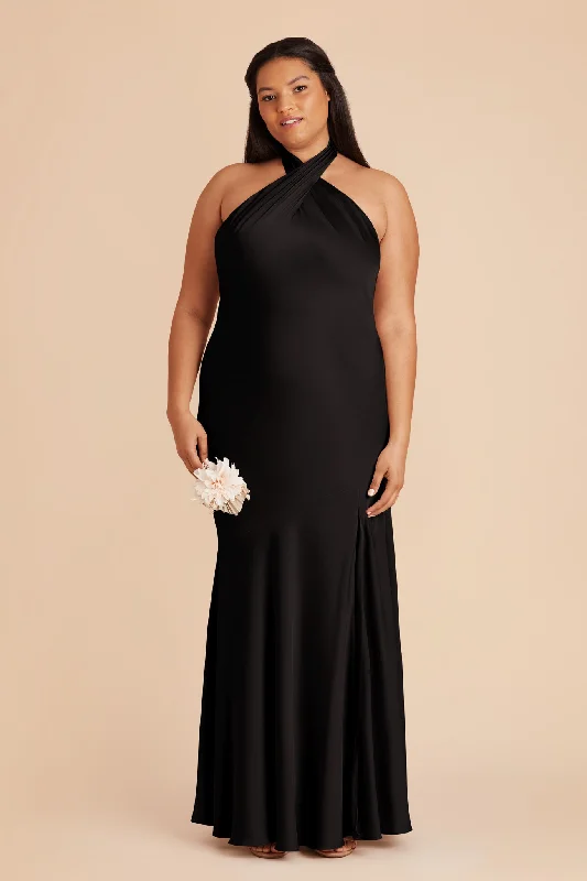 Stephanie Matte Satin Dress - Black