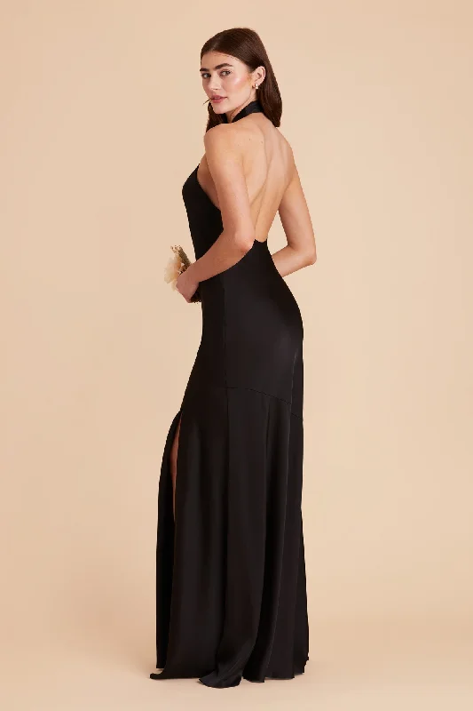 Stephanie Matte Satin Dress - Black