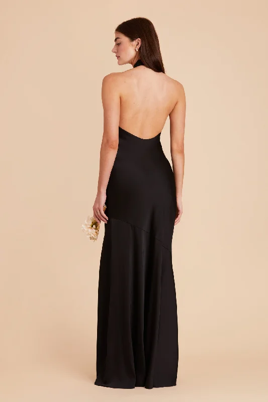 Stephanie Matte Satin Dress - Black