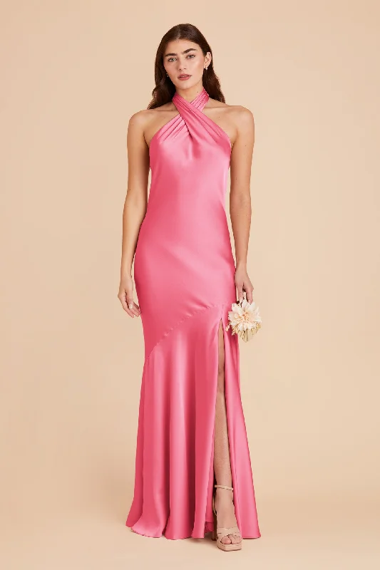 Stephanie Matte Satin Dress - Bon Bon Pink