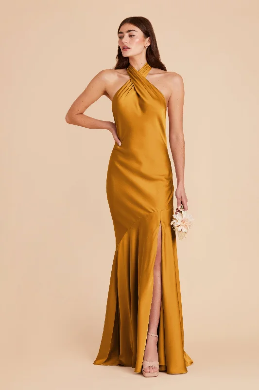 Stephanie Matte Satin Dress - Butterscotch