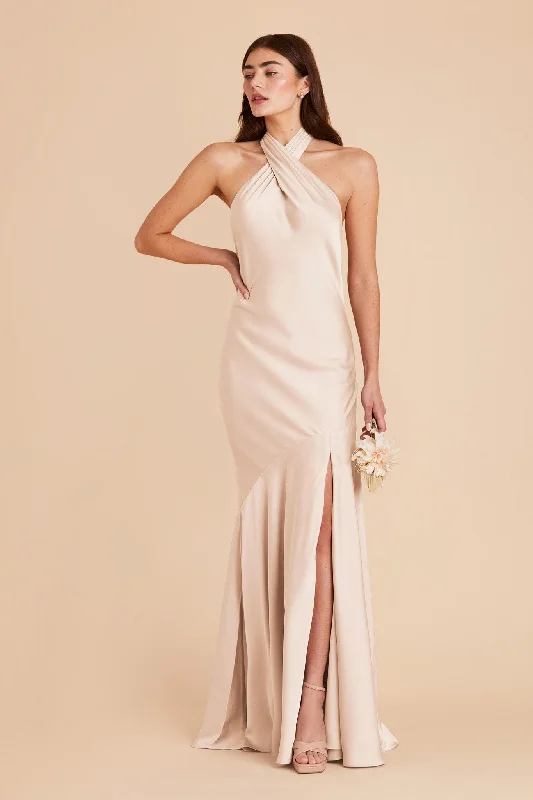 Stephanie Matte Satin Dress - Champagne