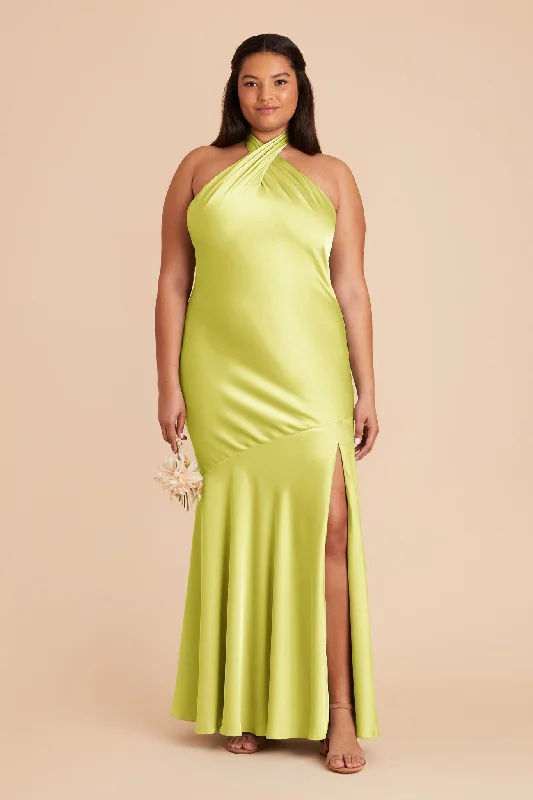 Stephanie Matte Satin Dress - Chartreuse