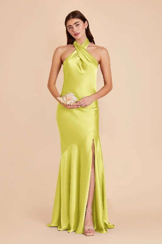 Stephanie Matte Satin Dress - Chartreuse