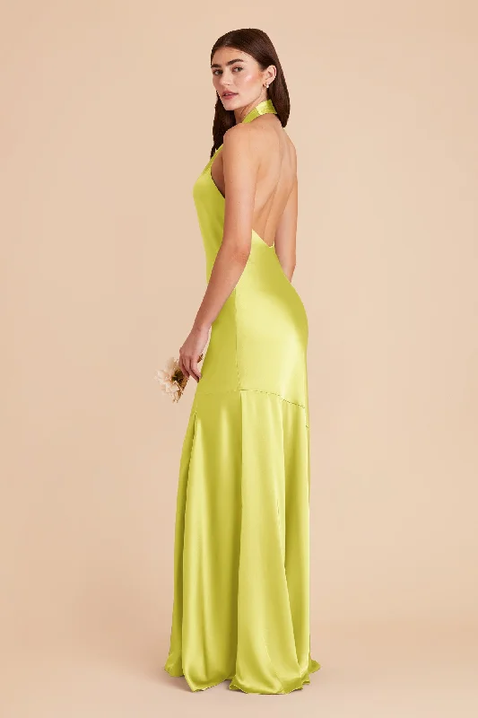 Stephanie Matte Satin Dress - Chartreuse