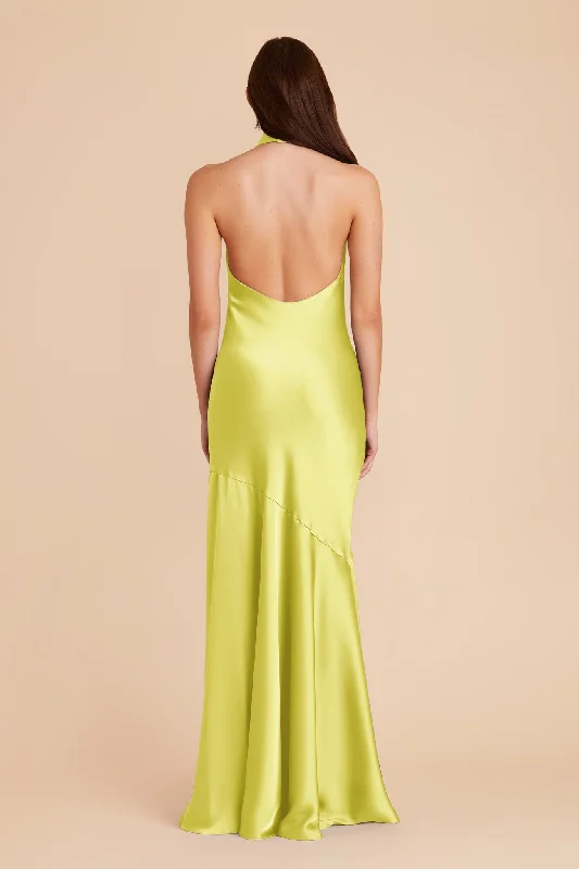 Stephanie Matte Satin Dress - Chartreuse