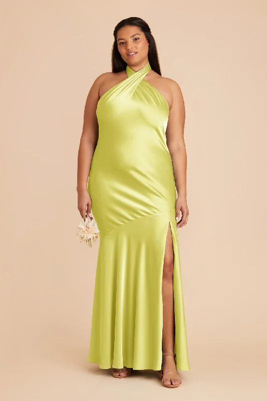 Stephanie Matte Satin Dress - Chartreuse