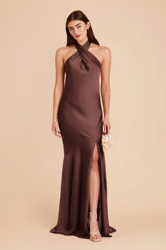 Stephanie Matte Satin Dress - Chocolate Brown