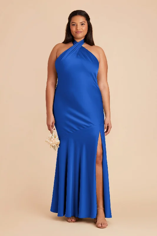 Stephanie Matte Satin Dress - Cobalt Blue