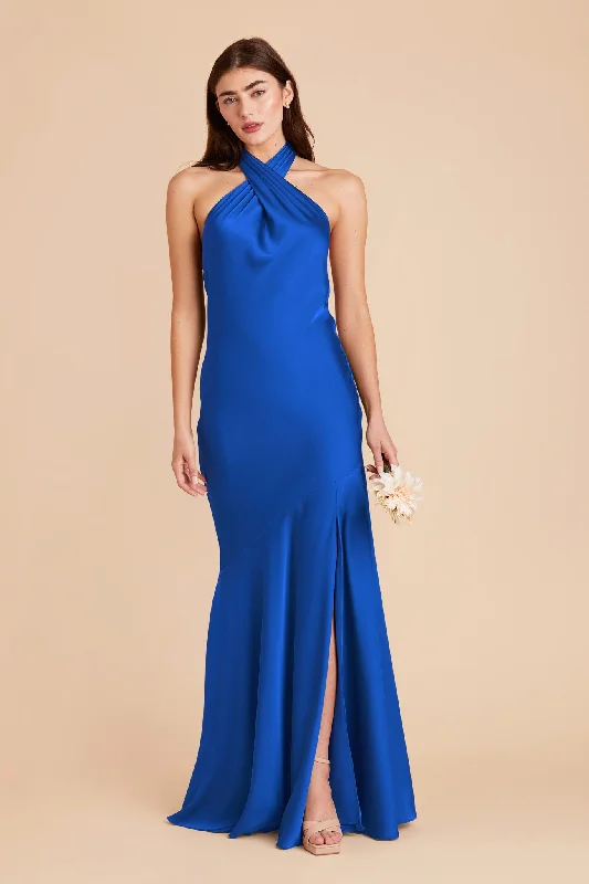 Stephanie Matte Satin Dress - Cobalt Blue